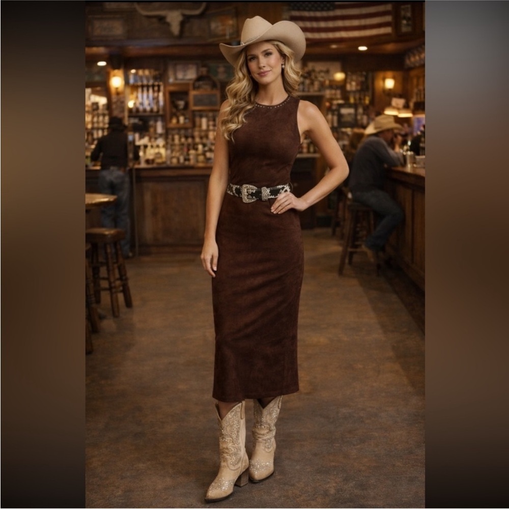 🎉RARE🎉 The Wolf Gang Anthropologie NWT Mecca Studded Faux Suede Dress  S.